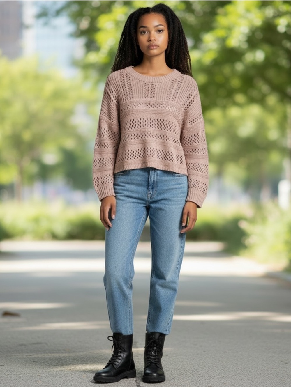 Moon & Madison Open-Knit Crewneck Sweater size large